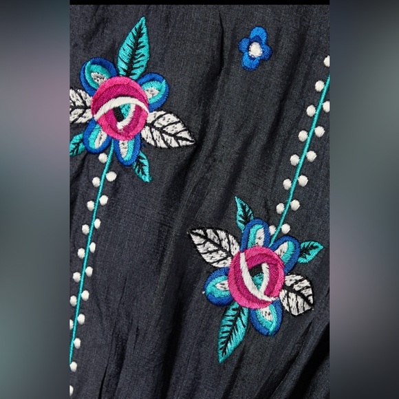 NEW Isabel Marant Caroline Embroidered Silk-satin Midi Dress Sz 36 Faded Black - Picture 5 of 16